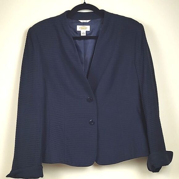 Talbot's Silk Mini Shutter Pleat Collarless Blazer/Jacket in Navy Blue Size 8 - Picture 12 of 12